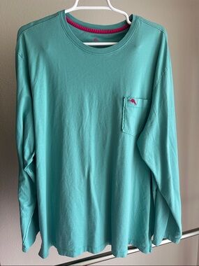 Tommy Bahama Teal Pink Detail Simple Longsleeve Fishing Tshirt XL